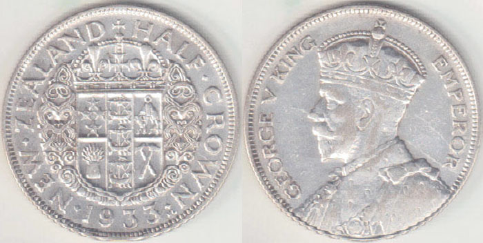 1933 New Zealand silver Half Crown A005461